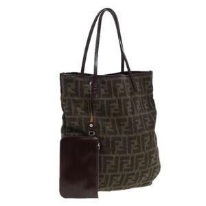 FENDI Zucca Canvas Tote Bag Wool Brown Black Silver